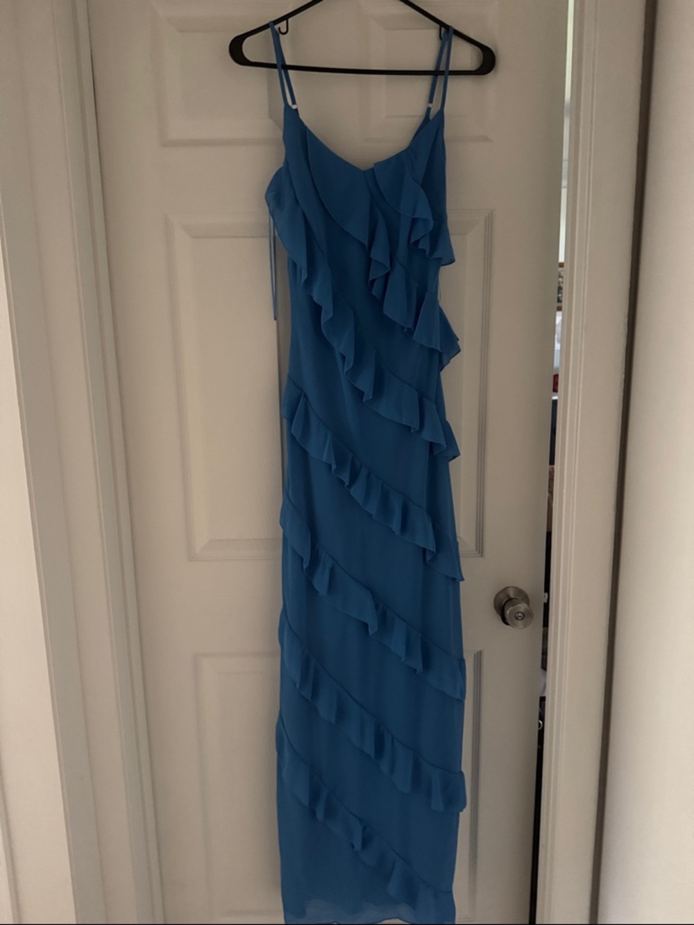 Petal & Pup Blue Ruffle Spaghetti Strap Maxi Dress